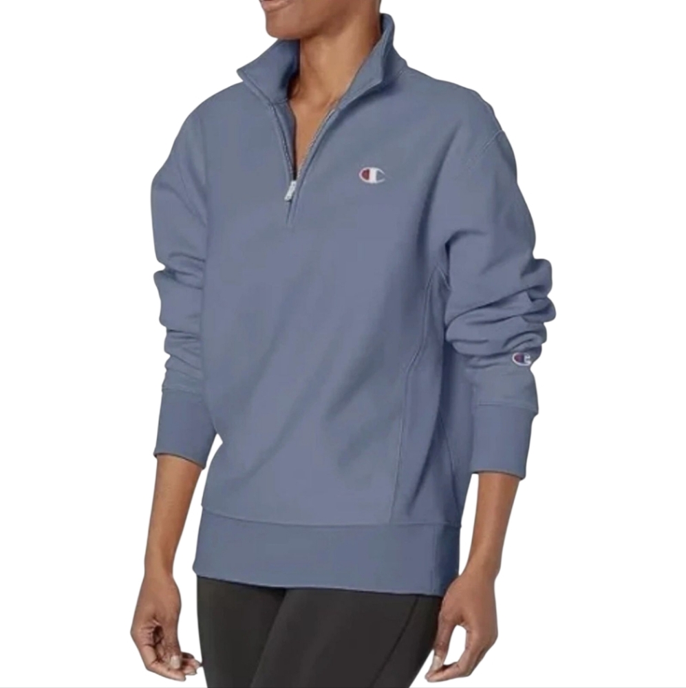 CHAMPION Women's Blue-Purple Oversized Quarter Zip Reverse Weave Sweatshirt